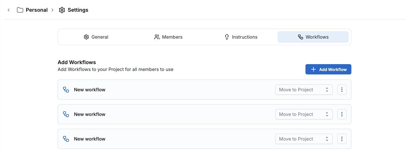 Sharing Workflows with other projects